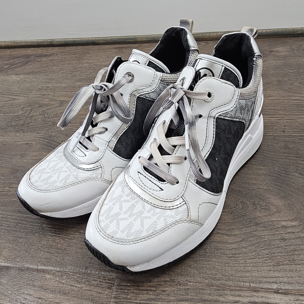 Michael Kors Women's Wedge Heel Sneakers- Cristina Trainer Tennis Shoe - Picture 4 of 10